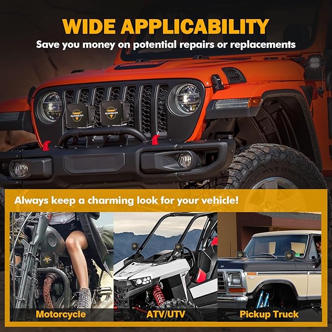 Auxbeam FA Series Black Protective Light Covers, 3 Inch Off-Road LED Pod Light Lens Cap, Dust Impact Shield & Street Compliant, Polycarbonate Plastic, Snap-on Design, 2 Packs