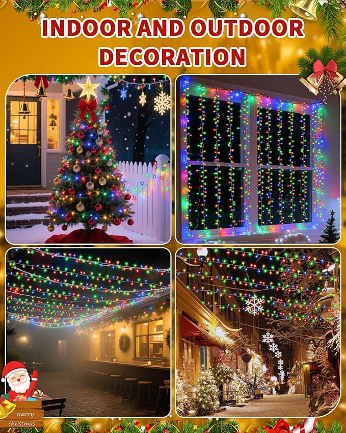1200 LED 403FT Christmas Lights String Outdoor Indoor, Multicolor Xmas Tree Lights, Plug in Twinkle Fairy Light with Remote Timer Dimmable for Room Yard Holiday Party Wedding Camping Decor