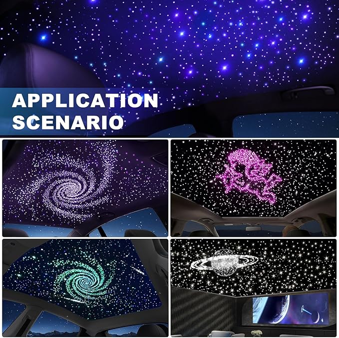 Twinkle Car Starlight Headliner Kit, RGBW 16W 200pcs*0.03in*9.8ft Fiber Optic Star Roof Lights with APP& Remote Controlled, Sound Activated Ceiling Star Lights for Home/Car Decor
