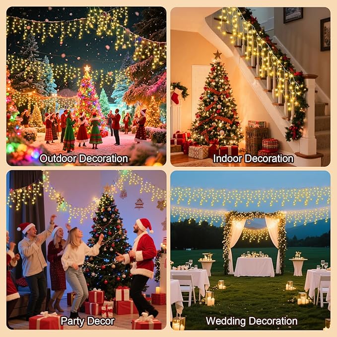 131 Ft String Lights for Outside, 1280 LED Christmas Lights Outdoor Plug in, Christmas String Lights with 8 Modes & Timer for Holiday, Party, Wedding, House, Patio, Outdoor Decor(Warm White)