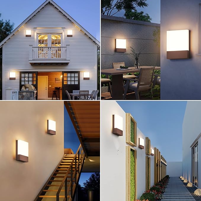 1-Pack Modern Outdoor LED Wall Light,24W 3000K Wall Porch&Patio Light,IP65 Led Exterior Wall Lights Fixtures,Low Profile Wall Sconce for House Yard Garage Walkway Garden(Rust Red)