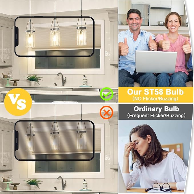 Vintage Edison Bulbs 60W Equivalent 850LM, 6W LED Light Bulb Soft White 3000K, ST58 Filament Lighting E26 Base, Non-Dimmable, Pack of 6