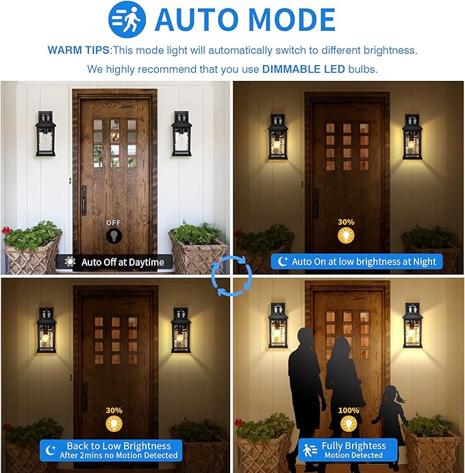 VIANIS Motion Sensor Outdoor Wall Sconces, 2-Pack, E26