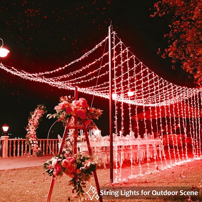 2 Pack Christmas String Lights Battery Operated with Timer, 66FT 200 LED Waterproof Twinkle Lights, 8 Modes Fairy Light for Indoor and Outdoor Bedroom Garland Tree Christmas Decorations (Red)