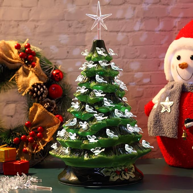 Mudder 100 Pieces Ceramic Christmas Tree Bird Bulbs and 5 Pieces Stars Replacement Plastic Bulbs for Ceramic Christmas Tree Decorations(Clear)