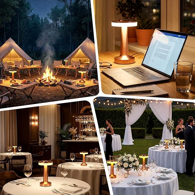 Riakrum 2 Pcs LED Portable Cordless Table Lamp with Touch Sensor 3 Color Stepless Dimming Rechargeable Battery up to 15 Hours Cordless Table Light Wireless Lamp for Nursery (Rose Gold)