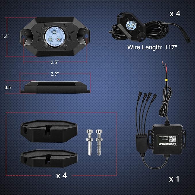 Nilight RGB LED Rock Lights Kit, 4 pods Underglow Multicolor Neon Light Pod with Bluetooth App Control Flashing Music Mode Wheel Well Light for Truck ATV UTV RZR SUV