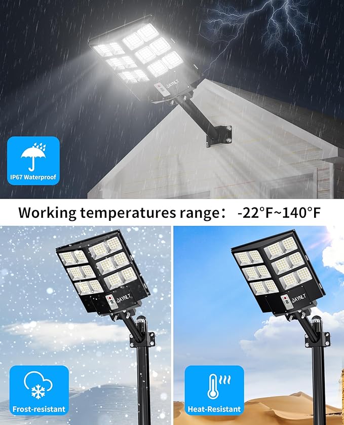 JAYNLT 2000W Solar Street Lights 2-Pack – 200,000LM, Motion Sensor, IP67, Dusk to Dawn