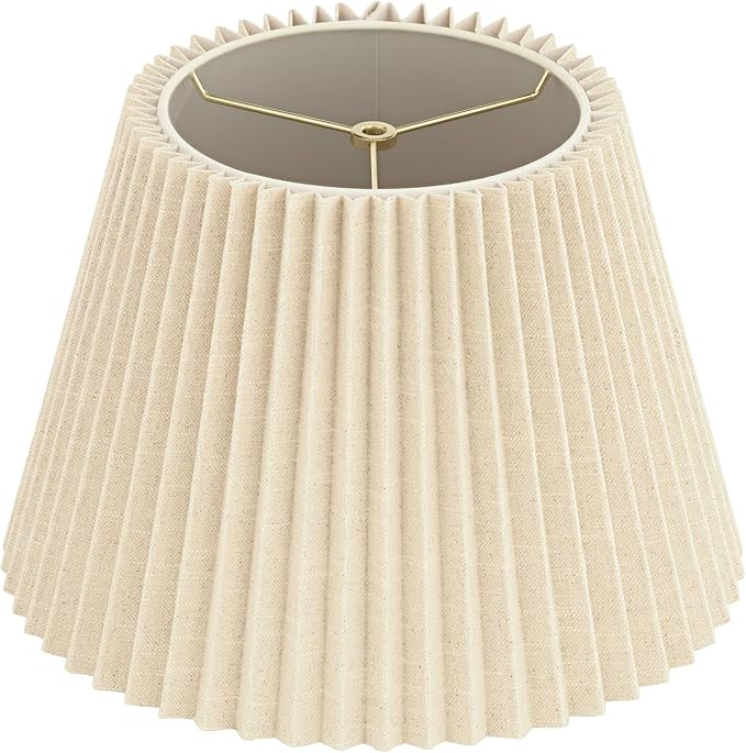 9" Top x 14 1/2" Bottom x 10" High x 10" Slant Lamp Shade Replacement Large Beige Empire Round Modern Fabric Wide Pleated Spider Harp Finial - Springcrest