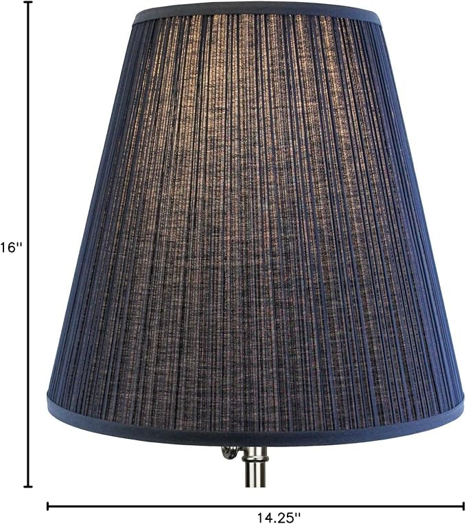 FenchelShades.com Lampshade 9" Top Diameter x 16" Bottom Diameter x 14.25" Slant Height with Washer (Spider) Attachment for Lamps with a Harp (Harp Included) (Pleated Navy Blue)