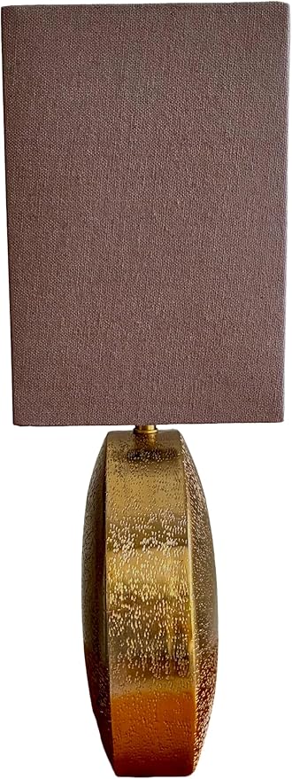 Cruiser’s Caché 19" Modern Metal Table Lamp, Antique Gold Finish with Handloomed Dark Khaki Rectangular Lampshade