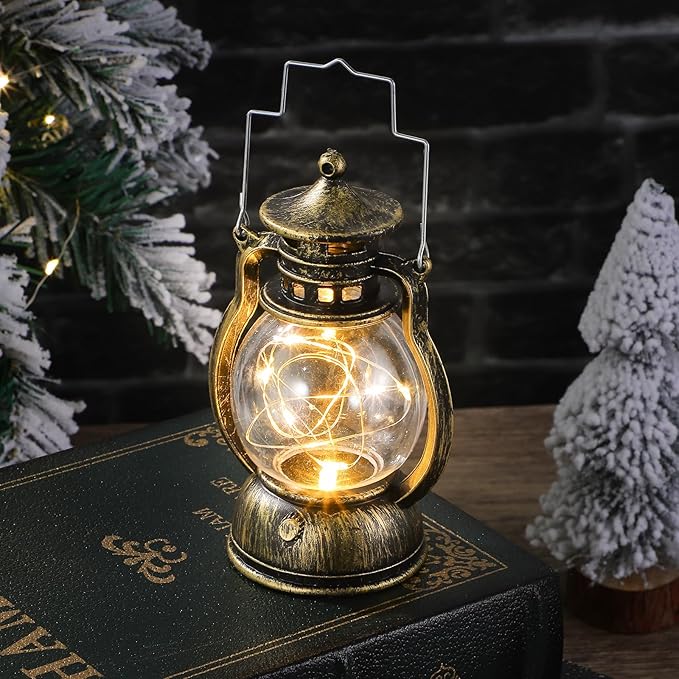 NUOBESTY 1pc Retro Handheld Lantern Creative Golden Plastic Vibe Lamp for Home Bar Scene Decoration (with Battery)