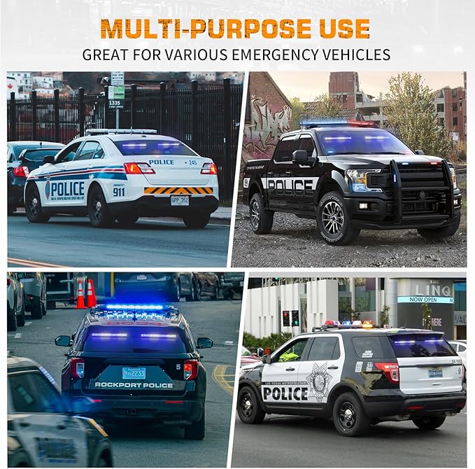 XRIDONSEN 2 in 1 Blue White Emergency Traffic Advisor Light Bar 144 LED Warning Safety Strobe Interior Front Rear Dash Windshield Lights for Firefighter Police Ambulance Vehicles Trucks (2x17.7 inch)