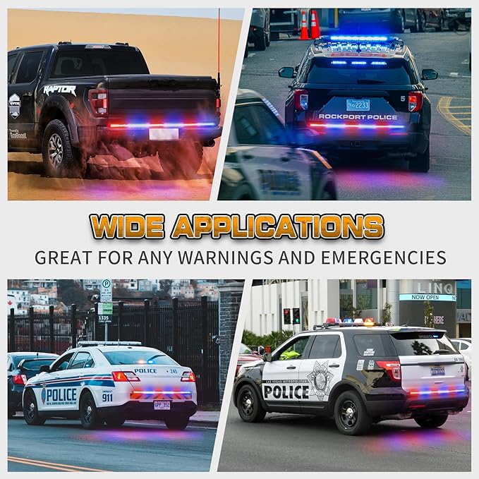 XRIDONSEN 48 inch Truck Tailgate Police Lights Strip 288 LED Tail/Rear Window Strobe Light Bar Red Blue Emergency Lights Flashing Warning Hazard Safety Caution for Vehicles Trucks Pickup SUV Car