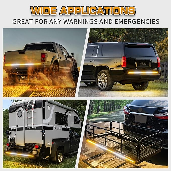 XRIDONSEN 60 inch Truck Strobe Lights Strip 360 LED Amber White Rear Window Tailgate Emergency Lights Flashing Warning Hazard Safety for Tow Plow Trucks Construction Vehicles Pickup