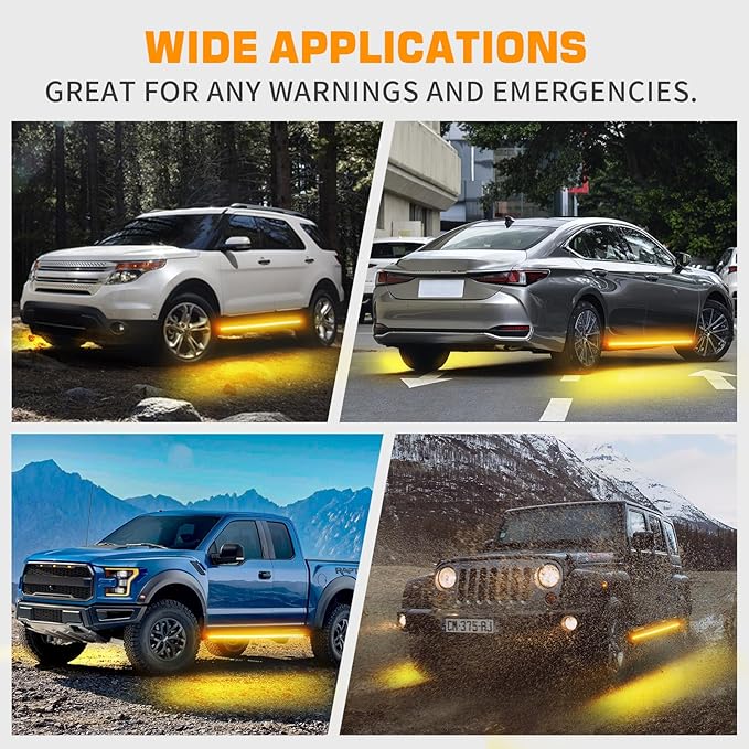 XRIDONSEN 2PCS 60 inch Amber Strobe Lights Strip 720 LED Running Board Lights Flashing Warning Hazard Safety Side Step Flexible Emergency Lights for Tow/Plow Trucks Construction Vehicles Pickup SUV
