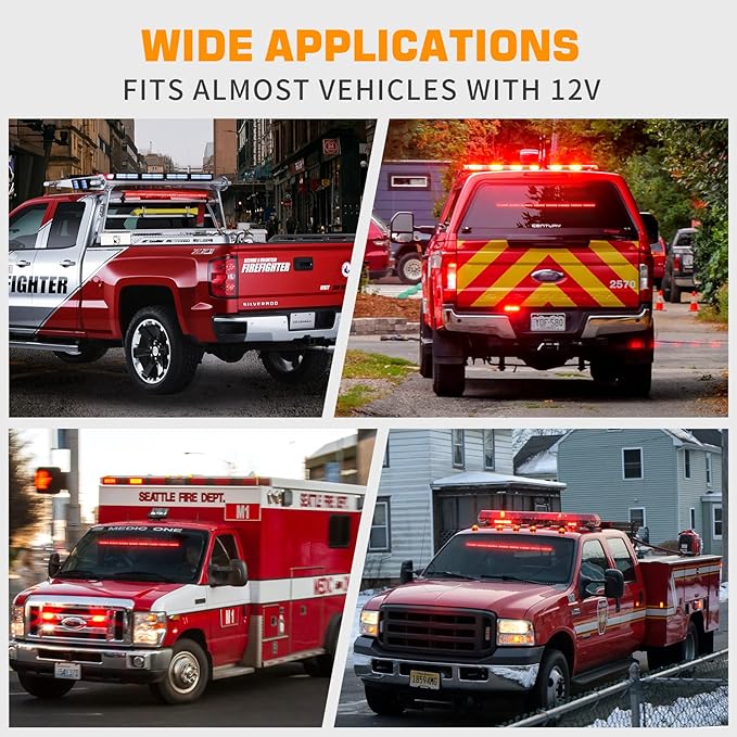 XRIDONSEN 35 inch Traffic Advisor Red Emergency Light Bar 48 LED Strobe Lights Safety Flashing Hazard Warning Lights Front/Rear Window w/Display Controller for Volunteer Firefighter Vehicles Fire POV