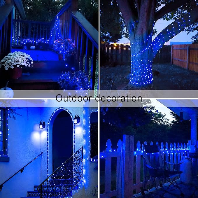 JMEXSUSS 2 Pack Fairy Lights Battery Operated, Total 200 LED 66ft Blue String Lights Waterproof with Remote Timer, Blue Christmas Lights for Bedroom Indoor Outdoor Wedding Party Xmas Tree Decor