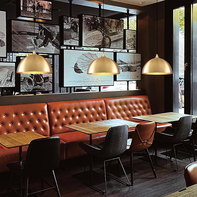 Gold Pendant Light 2 Pack, 11.8" Modern Pendant Lights Kitchen Island Adjustable Height, Farmhouse Dome Hanging Light for Dining Room Bar