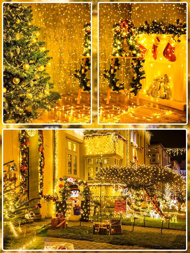 Upgraded Super Long 264FT 800 LED Christmas String Lights Outdoor & Indoor, Memory Function Timer and 8 Modes, Green Wire Waterproof String Lights for Xmas Tree Holiday Party Garden Decor (Warm White)