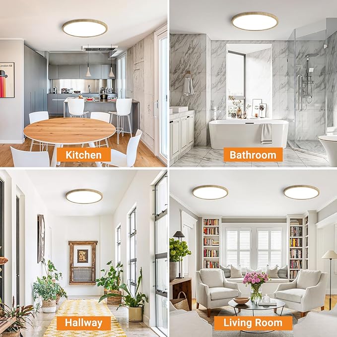 slochi 1Pack LED Flush Mount Ceiling Light Fixture, 12 Inch 24W, 3200LM, Super Slim 0.7 Inch, 3000K-6500K Adjustable Low Profile LED Ceiling Lights for Bedroom, Kitchen, Hallway(Wood)