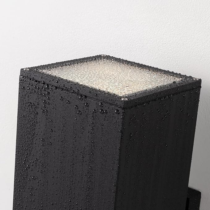 mirrea Modern Outdoor Porch Light Patio Light in 2 Lights with Aluminum Rectangular Tube and Tempered Glass Cover Waterproof Wall Sconce 2 Pack (Matte Black 18")