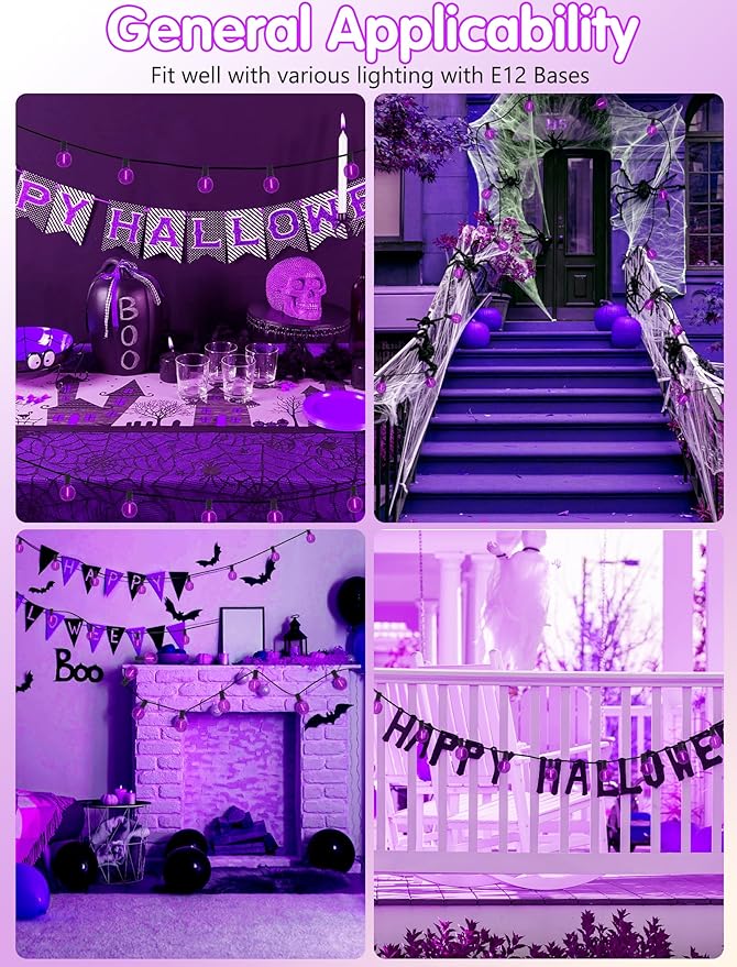 SUNSGNE 25 Pack Halloween Globe Purple Light Bulbs, G40 LED Purple Replacement Light Bulbs for Halloween Christmas String Lights, 0.6 Watt - E12 Candelabra Base