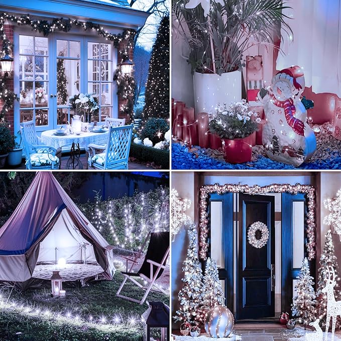 33FT 100LED Fairy String Lights Battery Operated with Remote and Timer, IP65 Waterproof Dimmable Copper Sliver Wire 8 Modes Twinkle Lighting for Indoor Outdoor Bedroom Christmas Decor-Cool White