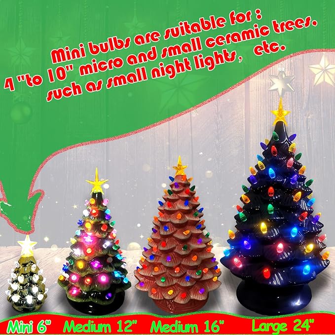 214Pcs Ceramic Christmas Trees Small Replacement Lights Bulbs/Tree Pegs for Decoration Night Lights Including Flame/Round Ball/Rose & 4PCS Modern Star (Pentagram and Heptagram)