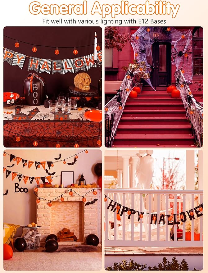 SUNSGNE G40 LED Halloween Globe Orange Light Bulbs, Round Orange Replacement Light Bulbs for Halloween Christmas String Lights, 25 Pack - 0.6 Watt, E12 Candelabra Base