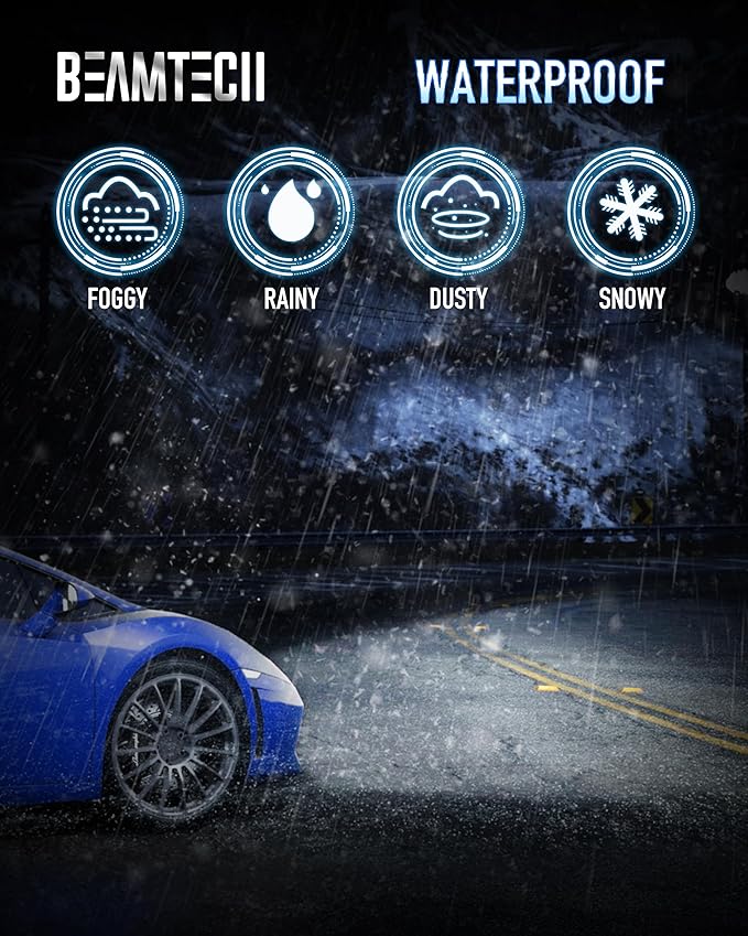 BEAMTECH 9005/HB3 Bulbs, S1 Series Fanless Fog Light 300% Brighter 6500K Xenon White, 2 Bulbs