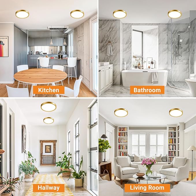 slochi Gold LED Flush Mount Ceiling Light Fixture, 7 Inch 15W, 1500LM, Super Slim 0.7 Inch, 3000K-6500K Adjustable Low Profile LED Ceiling Lights for Bathroom, Closet, Hallway, 2Pack