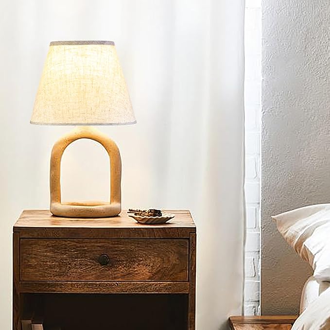 GO&SO 2Pc Beige Lamp Shade, 5.5'' Top x 10'' Bottom x 7.2'' Height, Small Barrel Lampshade for Table Lamp & Floor Light, Handcrafted Natural Linen, Spider Fitting