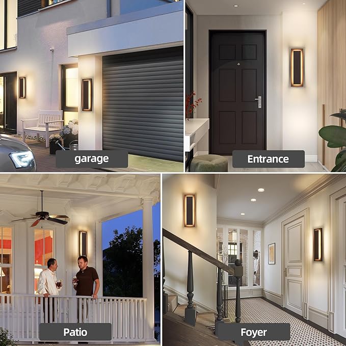 15.7'' Modern Exterior Outdoor Wall Light,Led Porch Front Door Lights Outdoor Wall Sconce,Brown Exterior Light Fixture,Long Brown Outside Sconces Wall Lighting Indoor 3000K 12W 2 PCS