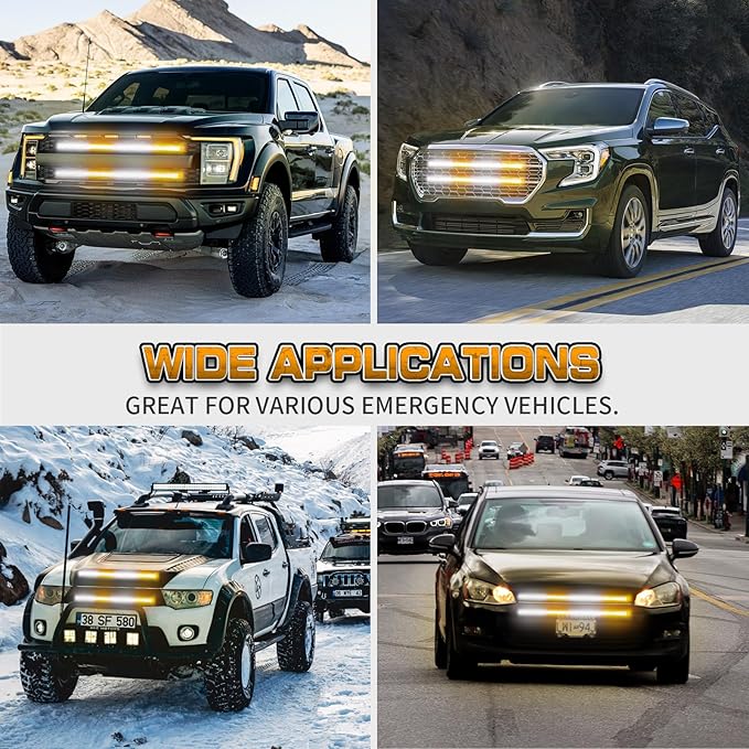 XRIDONSEN 2PCS 24 inch Truck Grill Strobe Lights Strip 288 LED Emergency Tailgate/Rear window/Grille Lights Amber White Flashing Warning Caution Safety Lights for Tow Plow Trucks Construction Vehicles