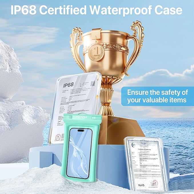 NEPHI IP68 Waterproof Phone Pouch 2 Pack-Up to 8.0",Adjustable Neck Lanyard Floating Waterproof Phone Case for iPhone,Phone Dry Bags for Vacation Beach Pool Travel Essentials (Aqua Green 4 Pack)