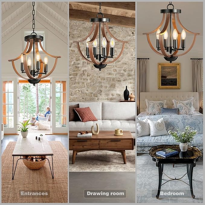 Farmhouse Chandelier,4-Light Modern Hanging Pendant Lighting,Rustic Vintage Ceiling Chandelier Light Fixture for Hallway Foyer Dining Room Entryway Kitchen Island Bedroom