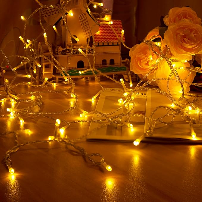 GHJ Battery Operated Remote Control Rainproof LED String Lights, Color Changing Fairy Lights for Christmas Tree Xmas Garden Party (White-Warm, 50LEDs)