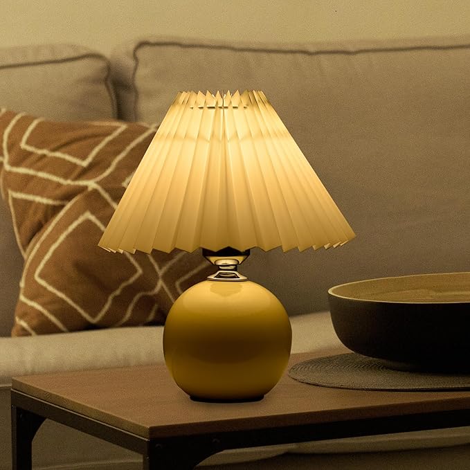 Korean Pleated Table Lamp Ins DIY Ceramic Table Lamps for Living Room Home Deco Cute Lamp with Tricolor Led Bulb Beside Lamp…