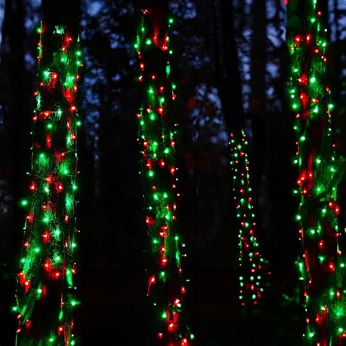 TW SHINE Battery Operated Christmas Lights, 2 Pack Total 100 LED 32 FT Battery Operated String Lights with 8 Modes, Xmas Lights for Outdoor Indoor Wedding Party Home Decorations, Red & Green