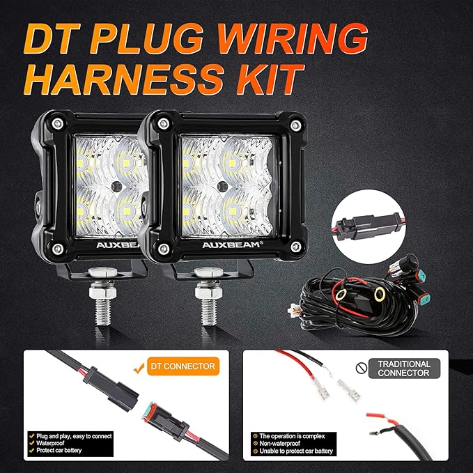 Auxbeam FA Series 3 Inch LED Pods Flood Beam 40W 4800LM Offroad Cube Light Bar Square Ditch Lights Backup Reverse for Trucks, ATVs, UTVs, Jeeps, Cars, Motorcycles, Pair