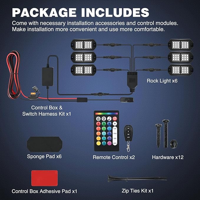 Nilight RGB LED Rock Lights Kit 6 PCS 18LED Wide Angle Wheel Well Light with Remote & Bluetooth App Dual Control Multi Modes Underglow Multicolor Neon Pod for ATV UTV SUV Offroad Truck RZR Boat