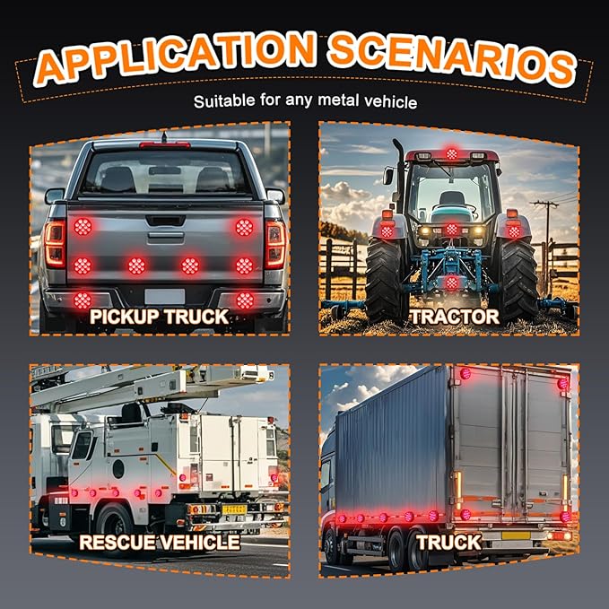 2PCS Magnetic Red Strobe Lights for Trucks, Rechargeable Flashing Lights for Vehicles, LED Red Beacon Magnetic Trailer Lights Portable Emergency Safety Warning Lights Wireless Strobe Lights