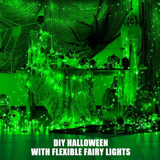 JMEXSUSS 2 Pack Green Fairy Lights Battery Operated, Total 200 LED 66ft Twinkle String Lights with Remote, 8 Modes Christmas Lights for Tree Wreath Fireplace Indoor Outdoor Halloween Xmas Decor