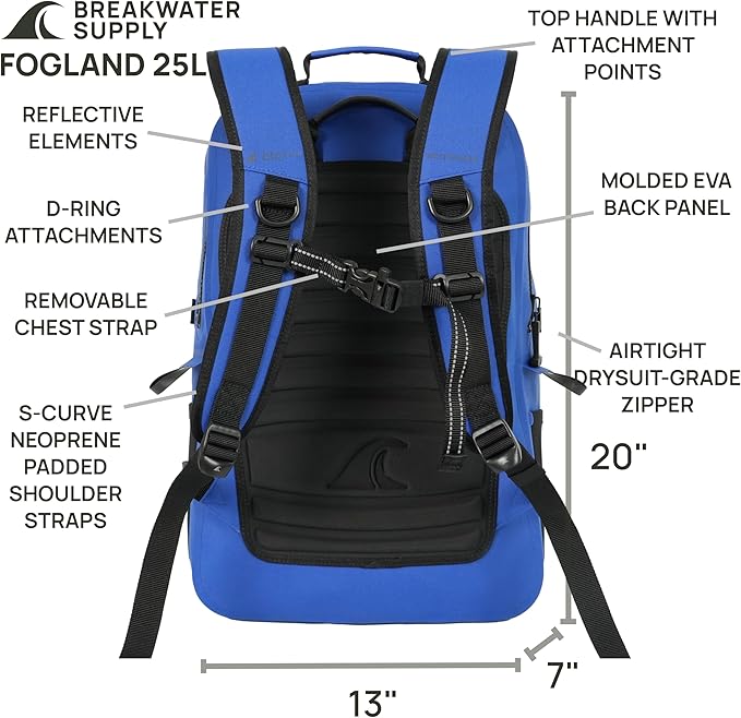 Breakwater Supply™ Waterproof IP68 Submersible Backpack with Airtight Zippers | Laptop Travel Outdoors | Fogland 25L 20L 15L | 100% Waterproof, Submersible, Airtight Zippers, Travel Outdoors