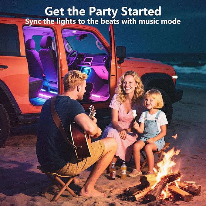 Smart Interior Car Lights,Car led Lights Interior with Rainbow Effect,8 Dynamic Music Mode,256 Lighting Effects and 16 Million Colors,Car Led Strip Lights Controlled by APP,12V