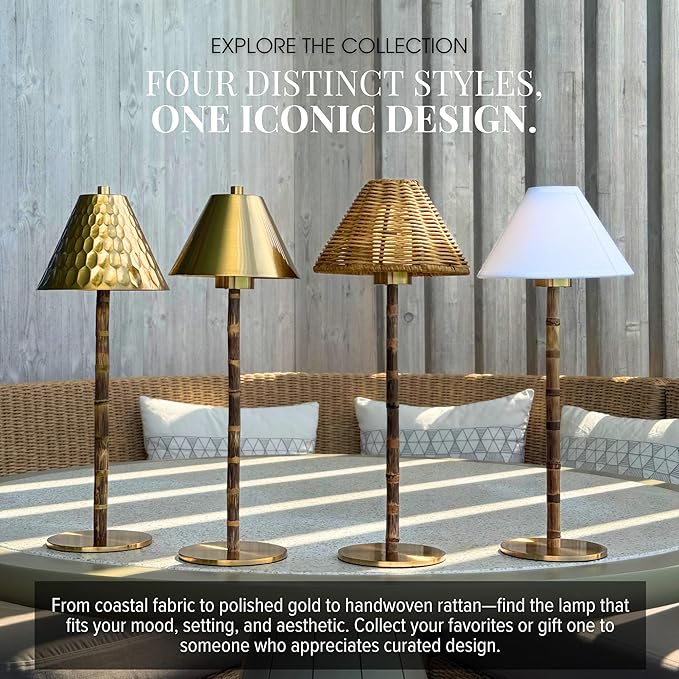 Bamboo Cordless LED Table Lamp – Rechargeable 24-Hour Battery, Dimmable Warm Light, 15" Portable Wireless Lamp with Remote for Indoor/Outdoor Use, Home, Patio, Restaurant – Polished Gold