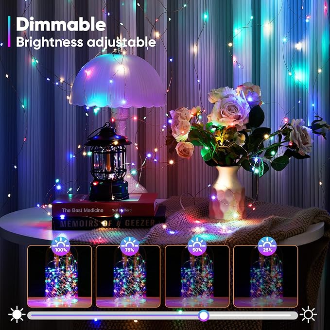 2 Pack 16.4 Ft. Battery Operated Outdoor String Lights with Remote & Timer, LED Multi Color Fairy Lights, Waterproof Twinkle Lights for Bedroom, Dorm, Mason Jar, Wedding, Party, Christmas