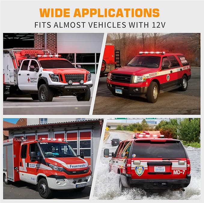XRIDONSEN 37 inch 104 LED Roof Top Emergency Lights Red White Emergency Firefighter Strong Magnetic Strobe Light Bar Warning Hazard Flashing Safety First Responder for Vehicles POV Fire Trucks Pickup