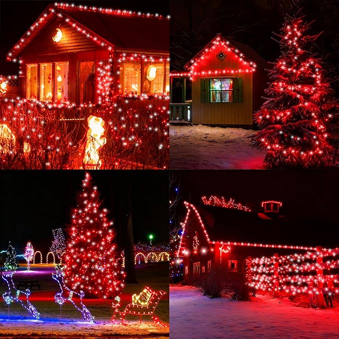 QITONG 165ft 500 LED Red and White String Lights, Christmas String Lights with Green Wire, 8 Modes Twinkle Lights Plug in